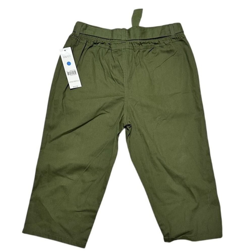 Just Be Women's SZ XL Olive Green Tie-Waist Cropped Pants 100% Cotton - Picture 2 of 3